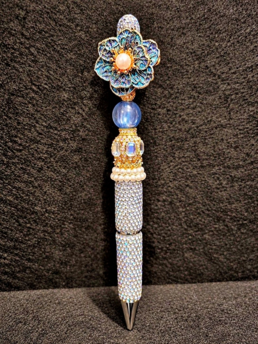 Blue Floral Jeweled Lux Pen
